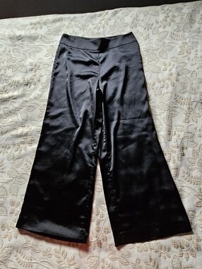 ANNE KLEIN Wide-Leg Black Satin Pants Size 6